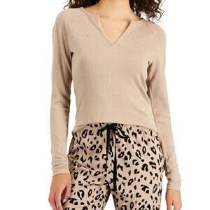 Jenni Women's Split V-Neck Pullover Long-Sleeve Pajama Top, Toffee Brown